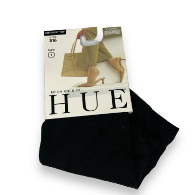 HUE Mesh Knee High Womens Size 1 ~ Black 1 Pair ~ Banded Top New